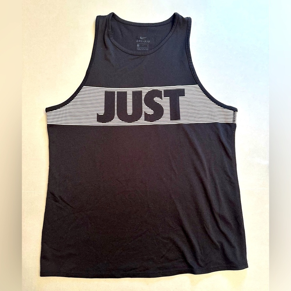 Nike Women’s Small Just Do It Dri-Fit Tank Top Black White Work Out‎ Exercise